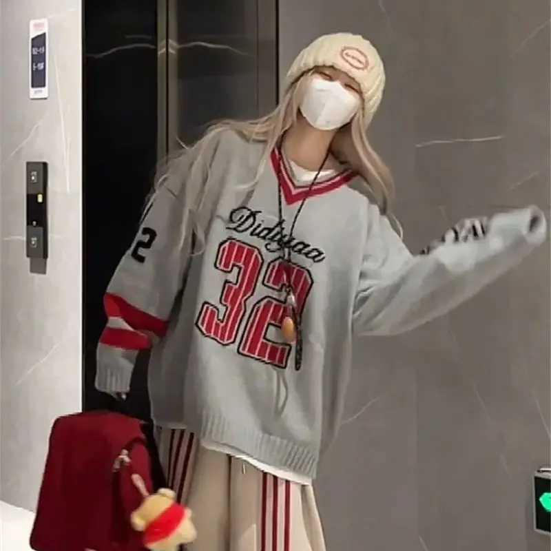 Limiguyue Korean Vneck Wool Sweater Women Digital Jacquard Knit Pullover Autumn Winter Fashion Runway Loose Jumper Design 427P J251028