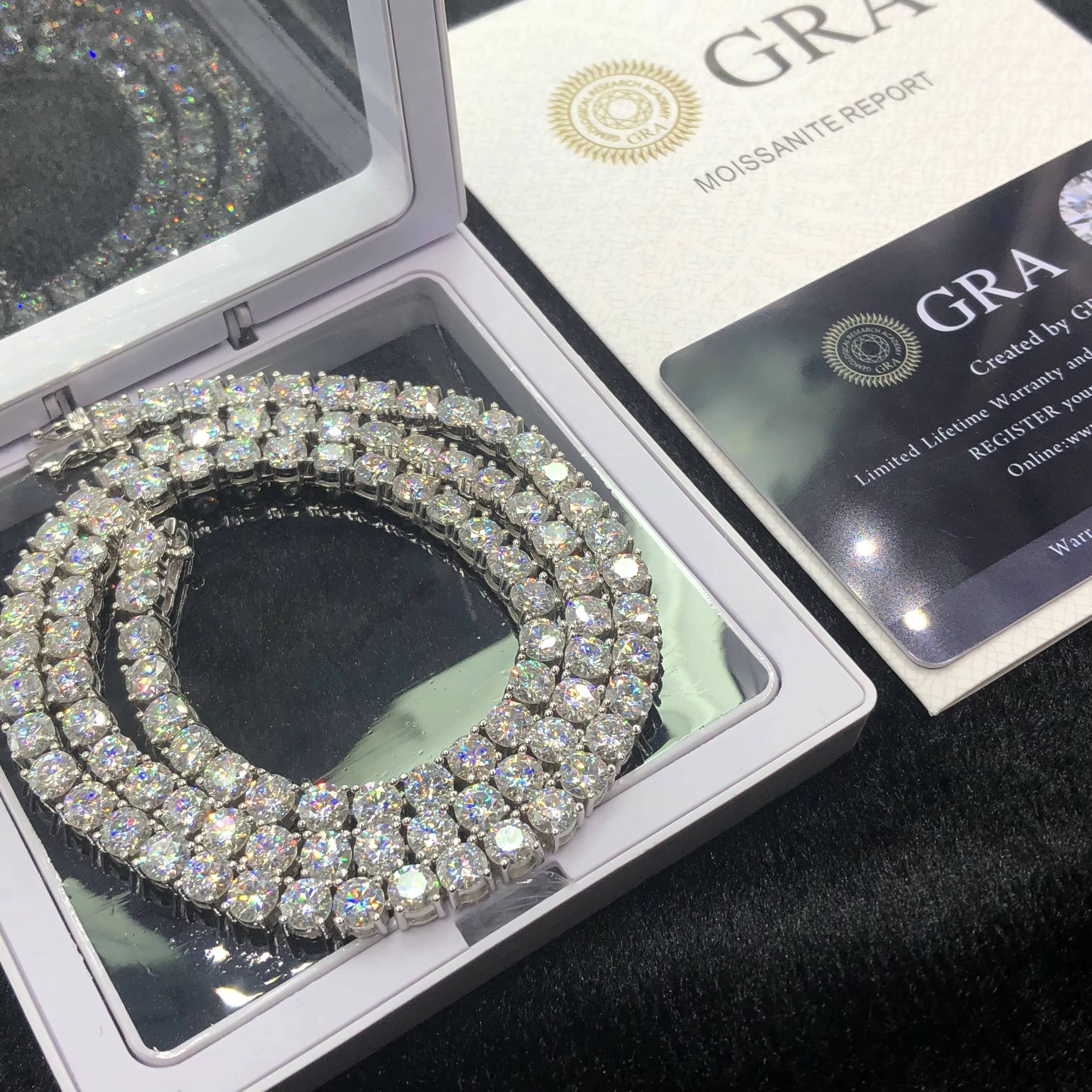 Custom Iced Out White Gold Color Plated 925 Sterling Sliver Mossinate Vvs Tennis Link Chain Mens Necklace Montre Femme Bracelet