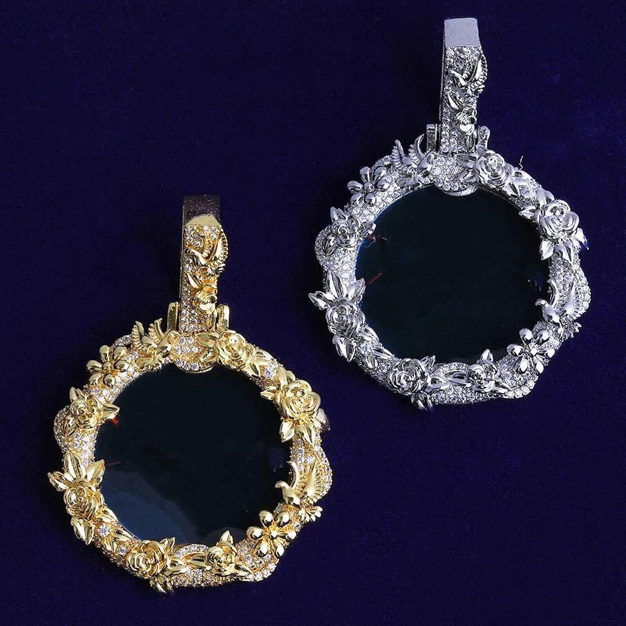 HipHop Rose Flower Pigeon Photo Necklace Pendant S925 silver Inlaid Moissanite Trendy MustHave HighEnd Pendant Necklace