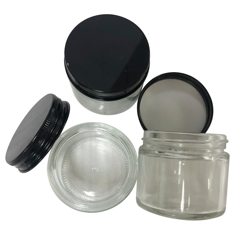 60ML Empty Clear Glass Jar Container Kitchen Storage Jars Custom Made Food Storage Containers Glass Bottles Black Screw Covers High Quality