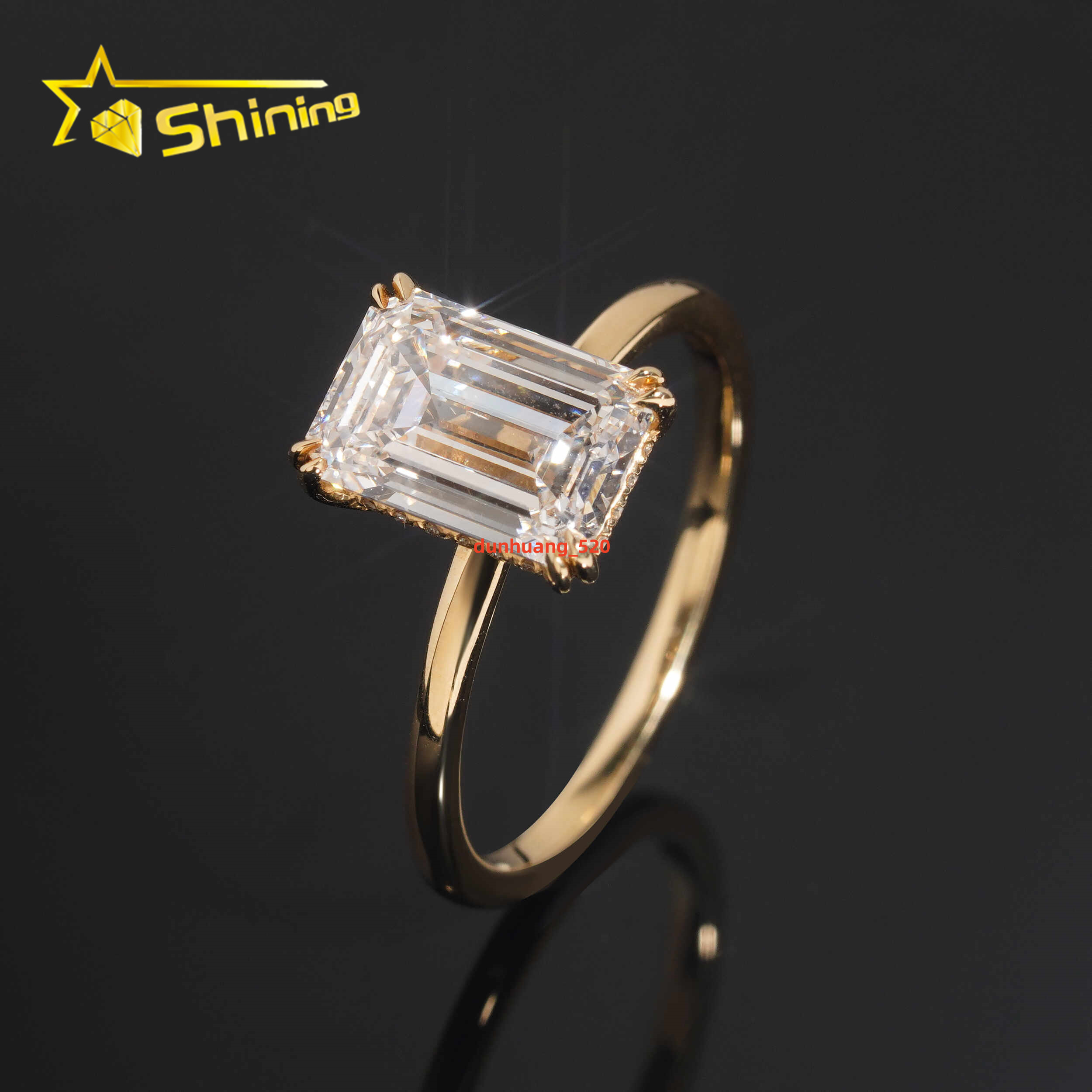 Hot Sale Lab Grown Diamonds Engagement Rings 925 Sterling Silver Gold Plated Plain Band Emerald Cut 3ct Lad Diamond Wedding Ring