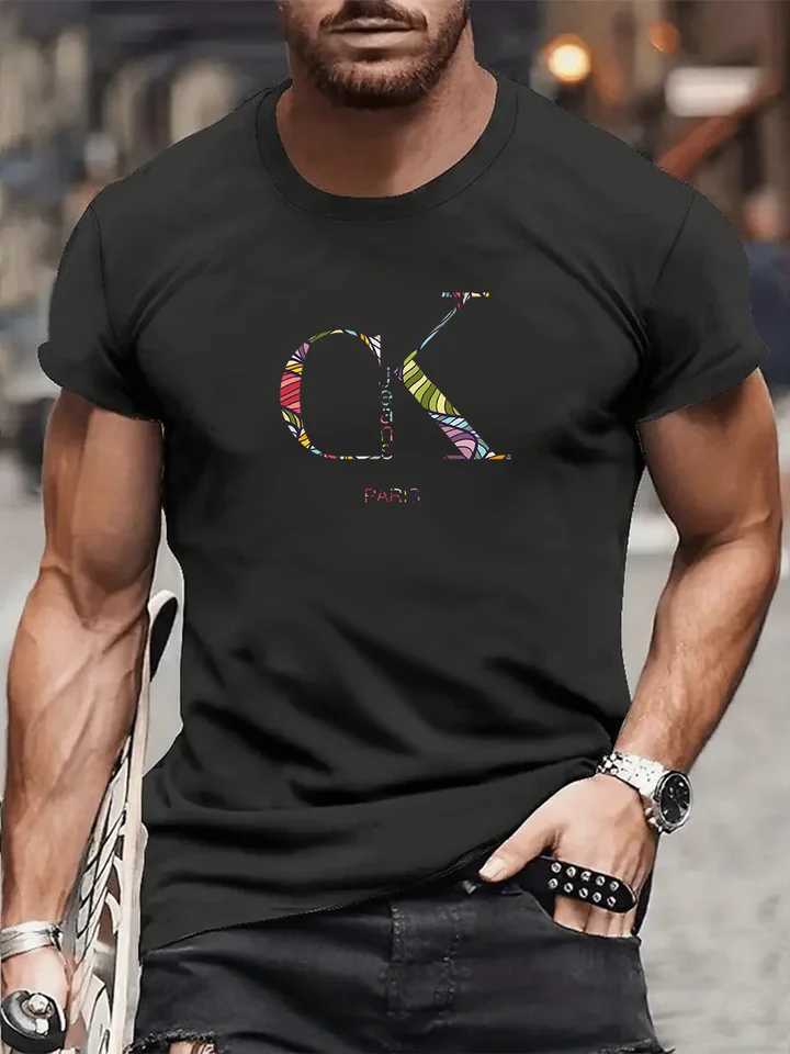 Luxurious brand fashionable cartoon letter print roundneck strtstyle shortslved Tshirt trendy mens summer Y2K top C251028