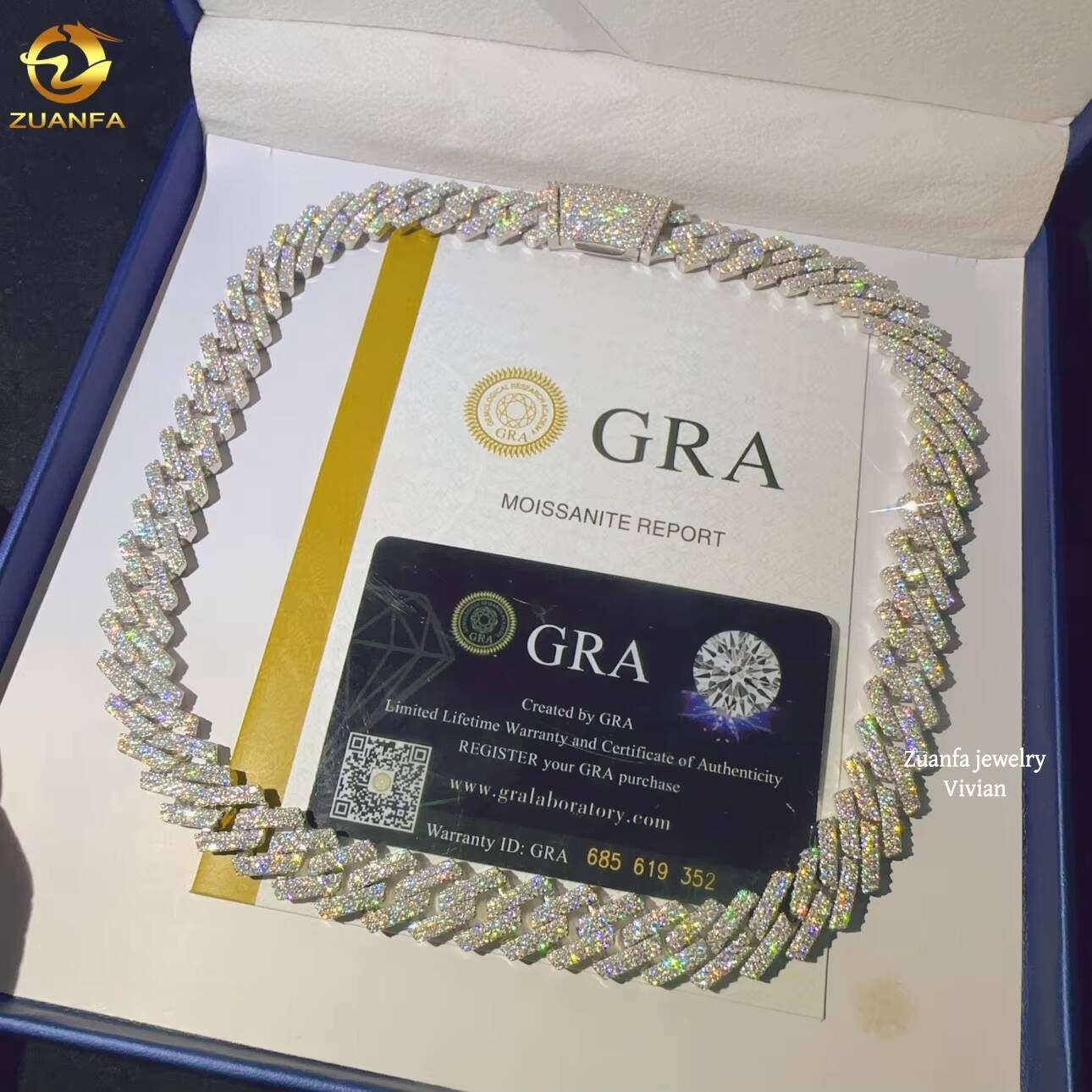 Fashion Sterling Silver 925 135mm VVS Moissanite Diamond Buss Down Moissanite Hip Hop Jewelry Cuban Link Moissanite Necklace