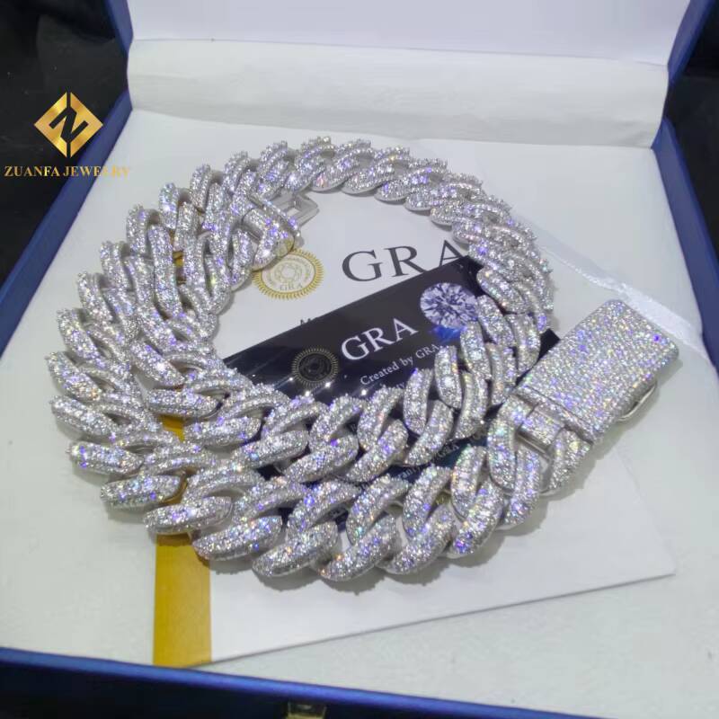 New Product 925 Sterling Silver Cuban Chain 20mm Moissanite for Men VVS Moissanite Miami Cuban Chain HipHop Iced Out Jewelry GRA
