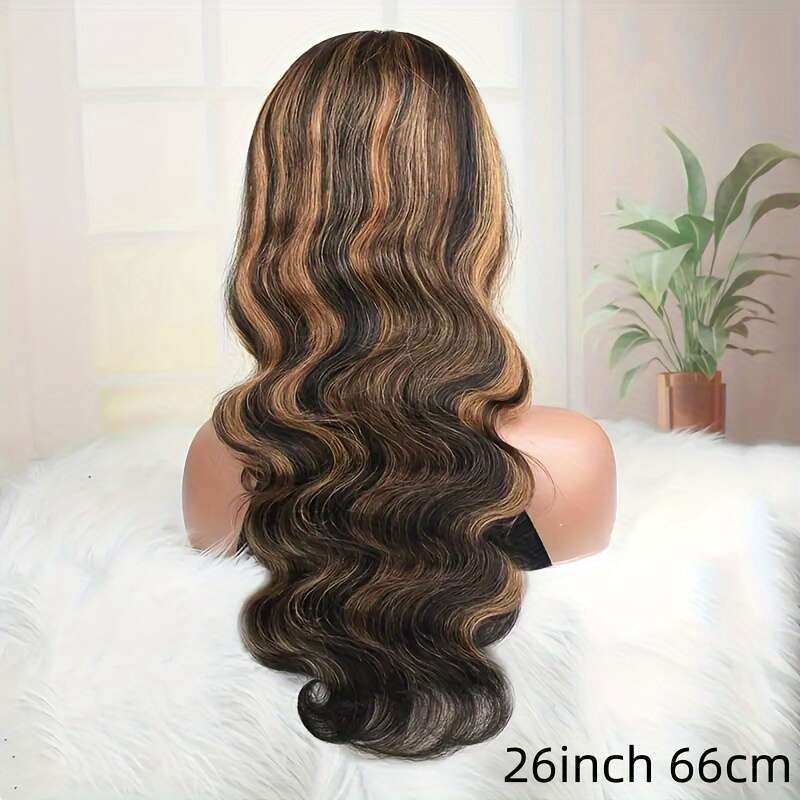 5X5 Glueless Lace Front With Brown Highlights - Pre-Plucked Loose Body Wave Human Hair Long Black Hairpiece For Women, Ready To Wear Natural Look, Wig