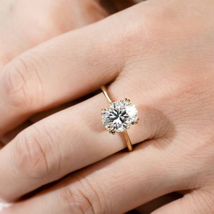 Goldleaf 14K Yellow Solid Gold Engagement Wedding Ring Oval Cut Moissanite Classic Style Claw Setting Women