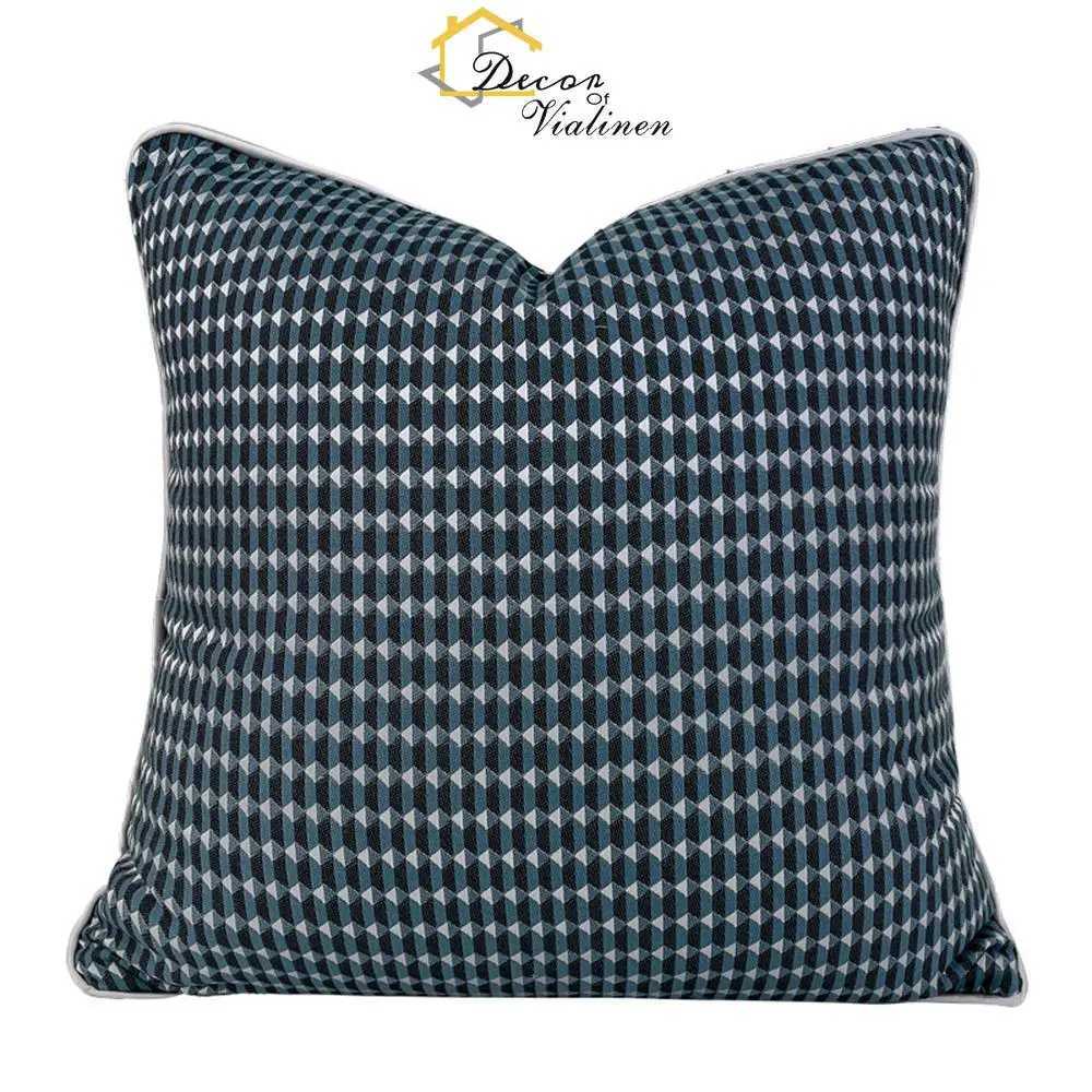 Pillow Case Modern medieval style geometric pattern case light luxury home living room sofa headboard cushion blue gray C251028