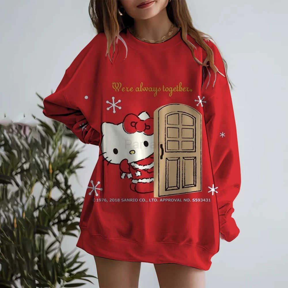 Sanrio Autumn And Winter New Longsleeved Loose Hoodie Hello Kitty print Top Womens Crewneck Sweatshirt Christmas Clothing Hoodie L251028