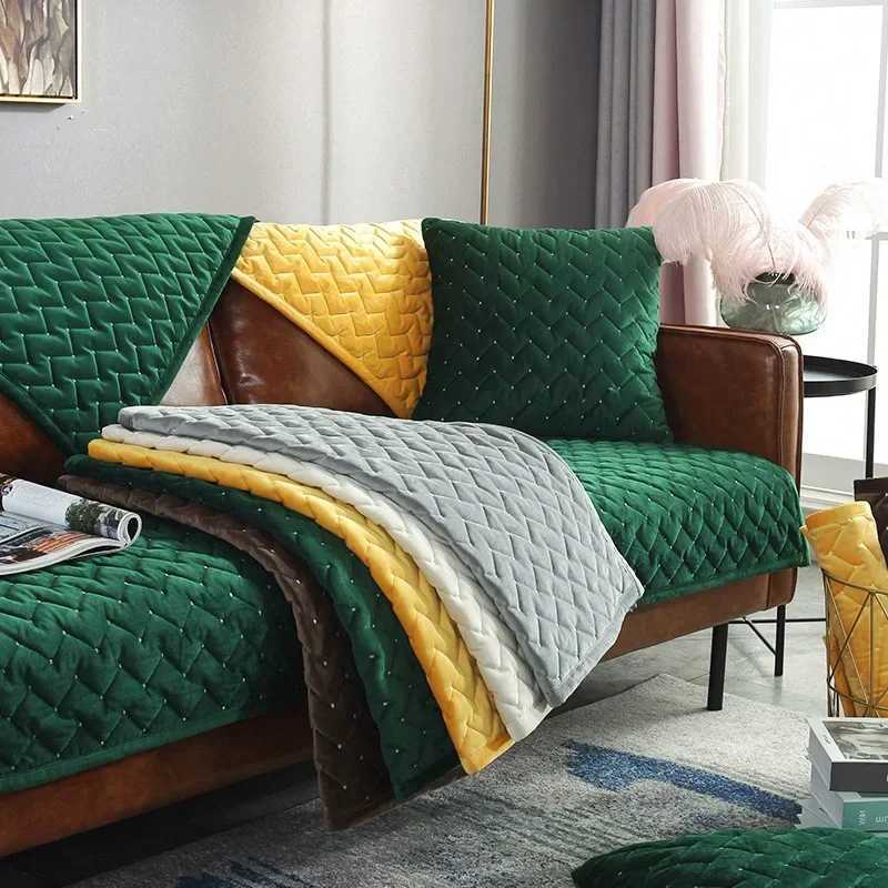Nordic Simple Velvet Solid Color Sofa Cushion Winter NonSlip Sofa Cover Cushion for All Seasons C251028