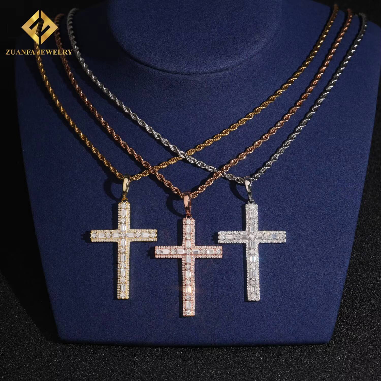 New Products HipHop Ice Out Moissanite Cross Pendant 925 Sterling Silver Pendant for Men Pass Diamond Tester Jewelry with GRA