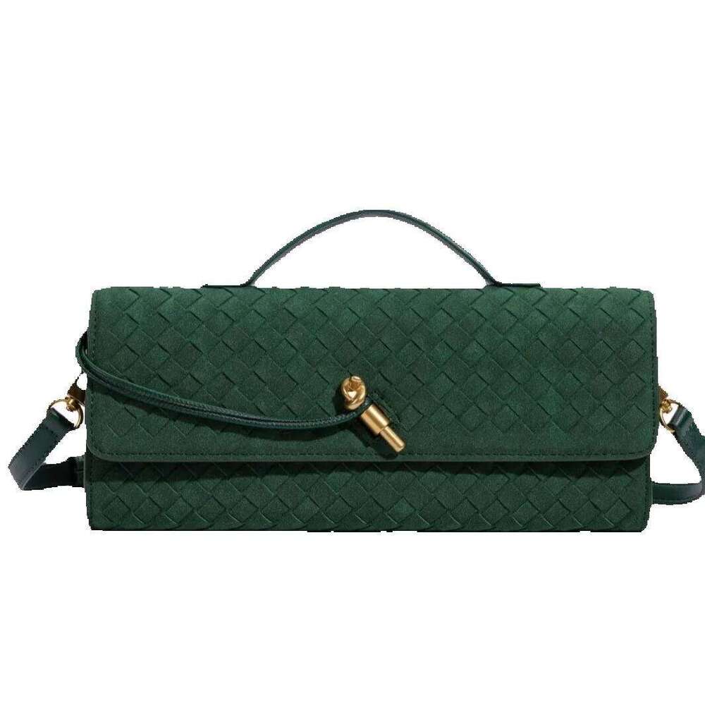 Handwoven Cowhide Evening Fashion Clutch Exquisite Versatile Handbag Crossbody Baguette Bag Matte Cowhide Woven Bag