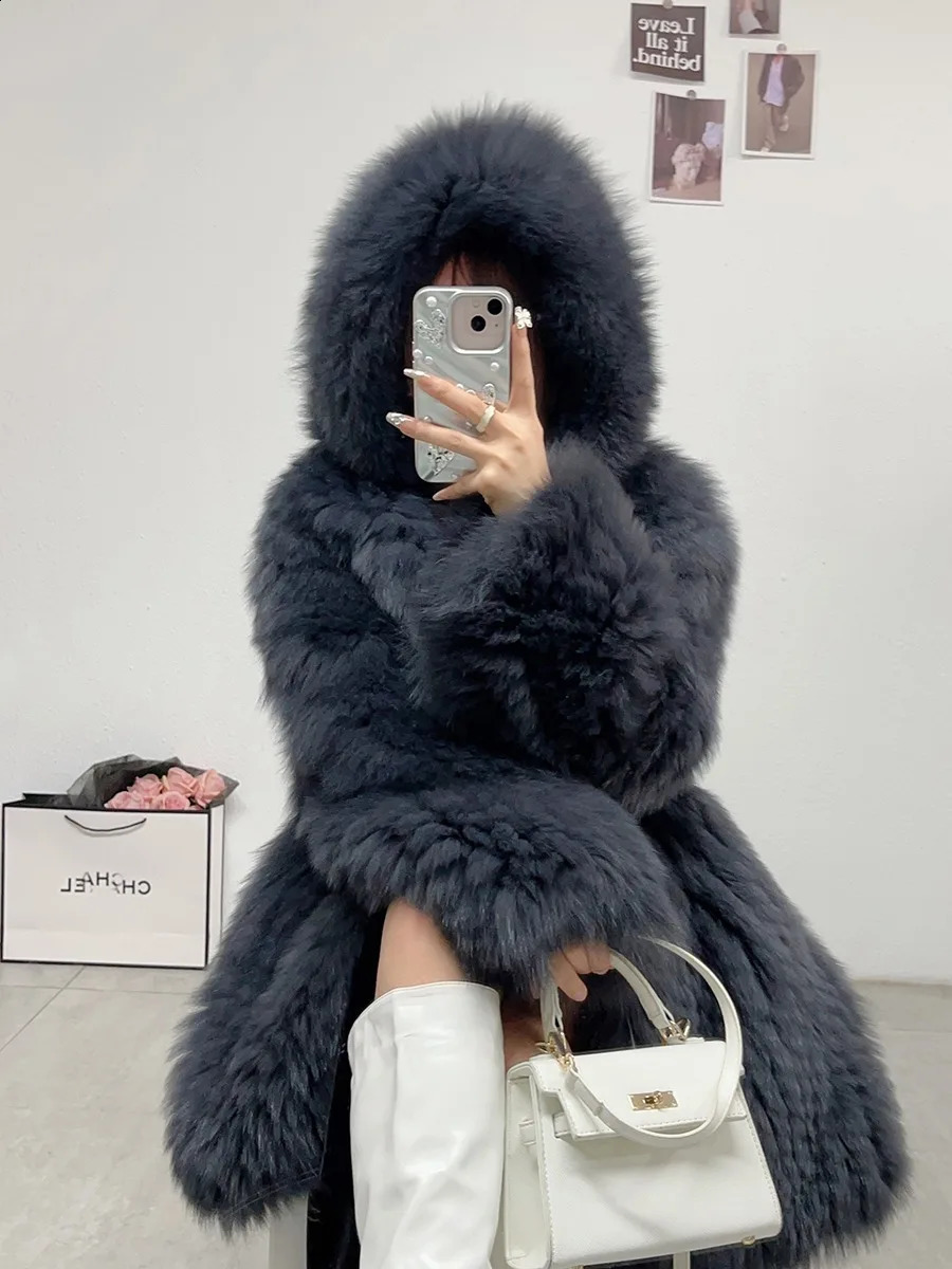 winter big white bear 85Cm long fox fur doublesided woven European fur coat for women 251027