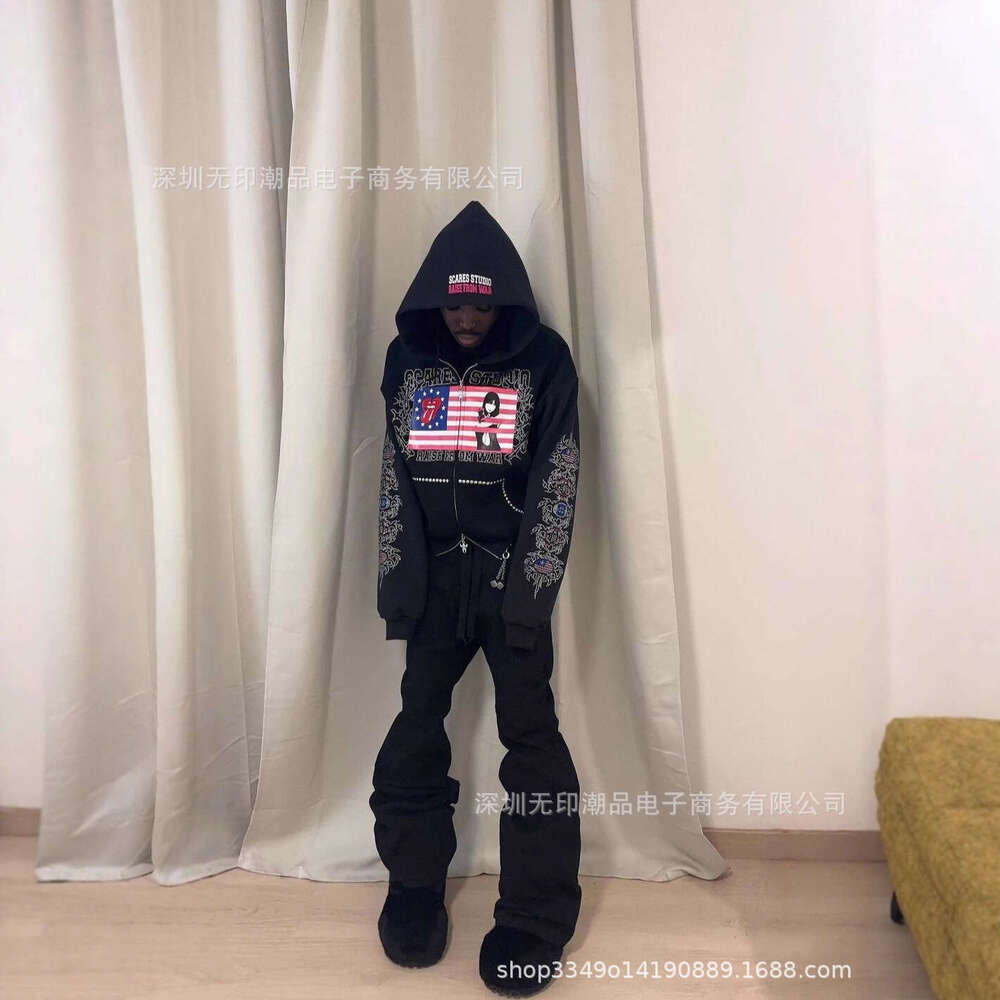 Street New Dark Style American Star Print Hoodie Sweatshirt