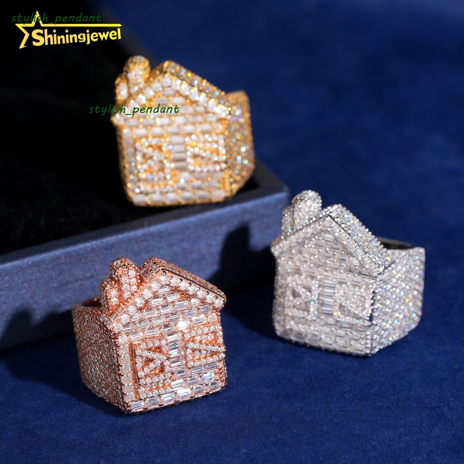 Fashion Hip Hop Style House Design Iced Out Men Ring 925 Sterling Silver VVS Moissanite Jewelry Custom Diamond House Rings