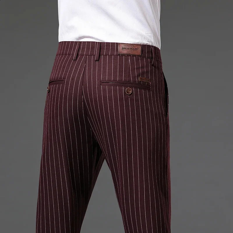 Autumn Fashion High Quality Mens Suit Pants Straight Long Classic Business Brand England Stripe Smart Casual Trousers Male 251027