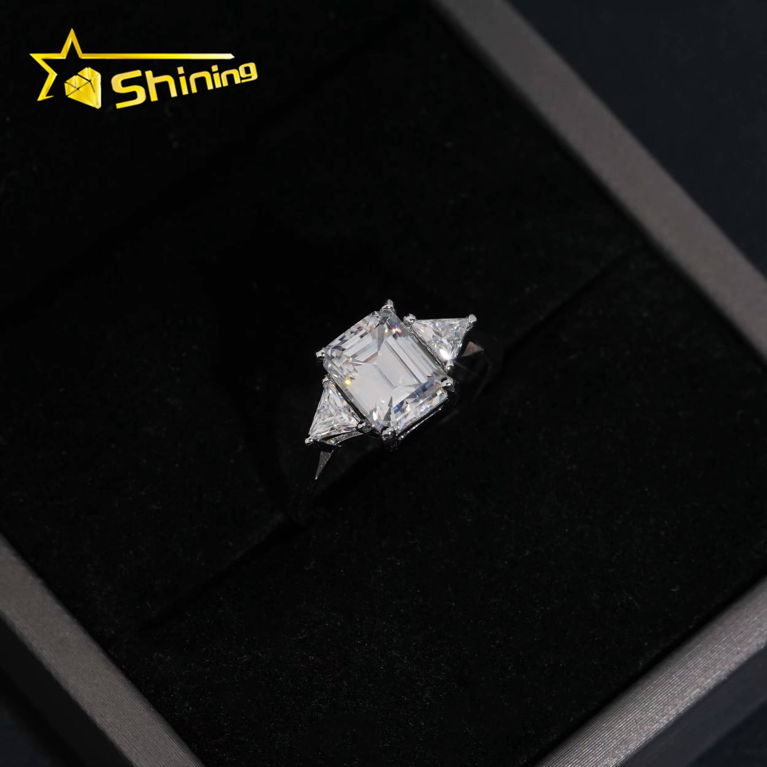 Pass Diamond Tester Luxury Emerald Cut S925 Sterling Silver with VVS Women Engagement Wedding Moissanite Diamond Ring