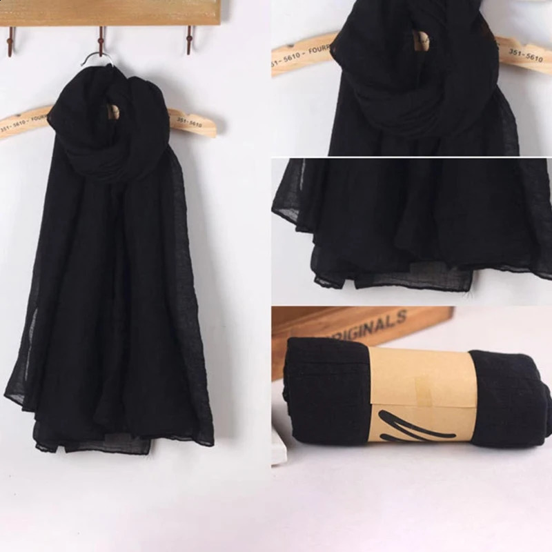 Fashion 16 Colors Women Long Scarf Wrap Scarves Vintage Cotton Linen Large Shawl Hijab Elegant Solid Black Red White 251027