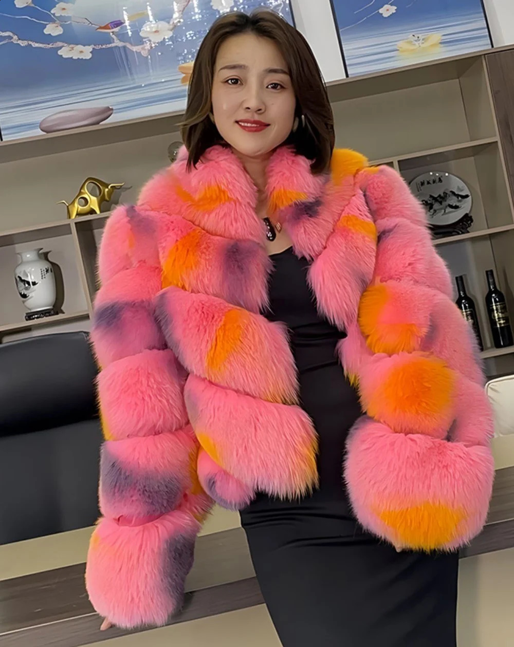 Finnish WholeSkin Fox Fur Coat For Women Short Young and Fashionable Style Painted Fur Coat 251027