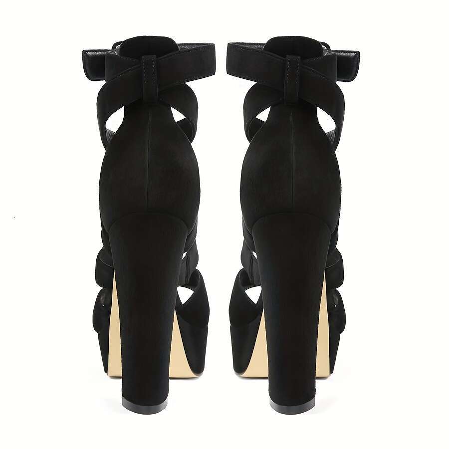 Women's Punk Platform High Heel Shoes Thick Platform, Chunky Block Heels, Open Toe Closure, Cushioned Insole Party, Formal Events, Everyday Black