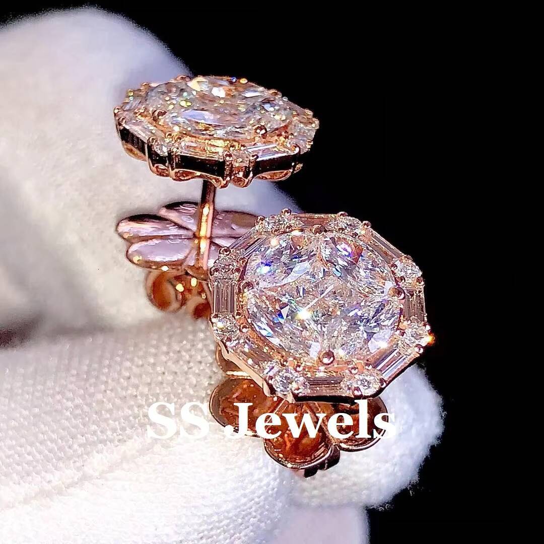 Luxury VVS Moissanite Cluster Stud Earrings Round Baguette Marquise Cut Diamond Design in 925 Silver Rose Gold for Women
