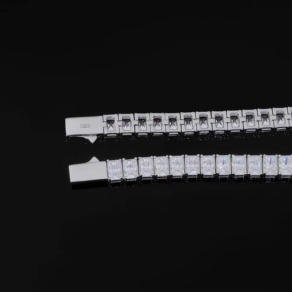 7mm Iced Out Baguette Moissanite Tennis Chain Bracelet Pass Diamond Test 925 Sterling Silver Hiphop Jewelry for Women Gift