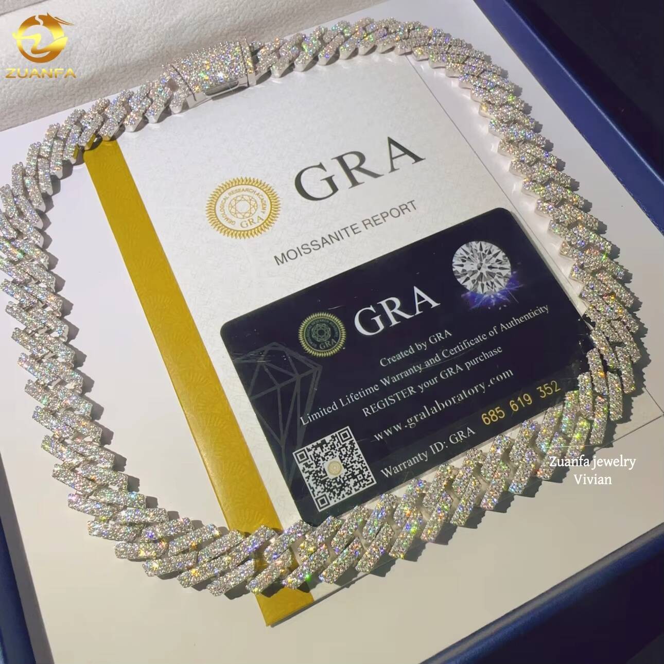 Fashion Sterling Silver 925 135mm VVS Moissanite Diamond Buss Down Moissanite Hip Hop Jewelry Cuban Link Moissanite Necklace