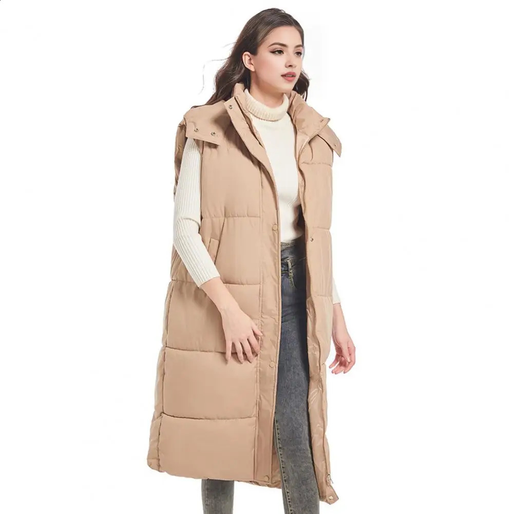 Thicken Winter Women Vest Coat with Belt Padded Stand Collar Sleeveless Calf Length Down Waistcoat Outerwear 251027