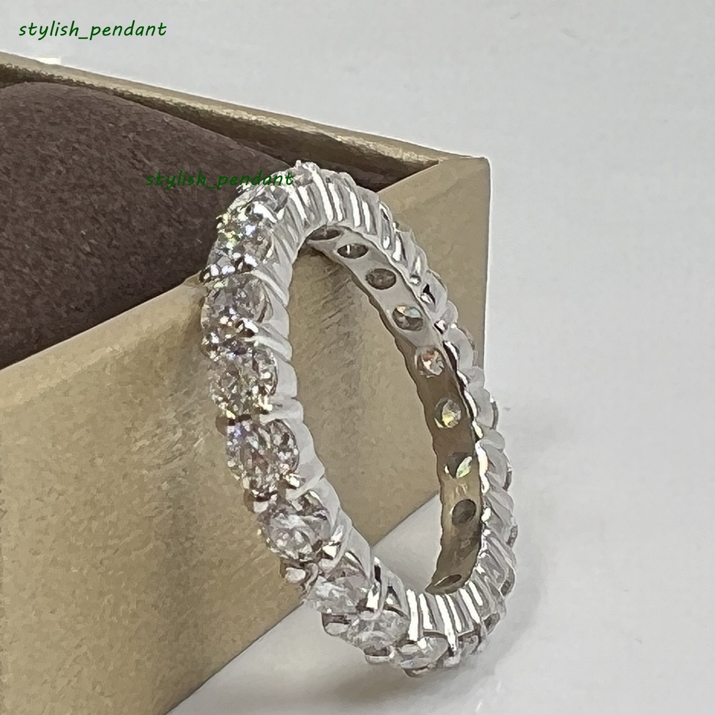 925 Soild Silver 3mm Round Shape Engagement Wedding Moissanite Eternity Band Ring with GRA Certificate Synthetic Stone for Women