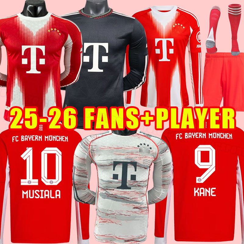 Long sleeve soccer jerseys 25 26 BAYERN Munich DE LIGT MANE SANE MULLER DAVIES KIMMICH TEL football shirts Men COMAN 2025 2026 uniform Fans player version KANE