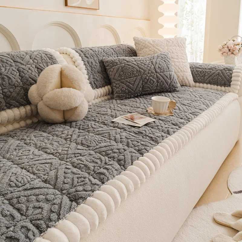 Thick Plush Sofa Cover Autumn Universal Anti Slip Couch Cushion Protector Warm Cream Style Sofa Couch Slipcovers for Living Room C251028