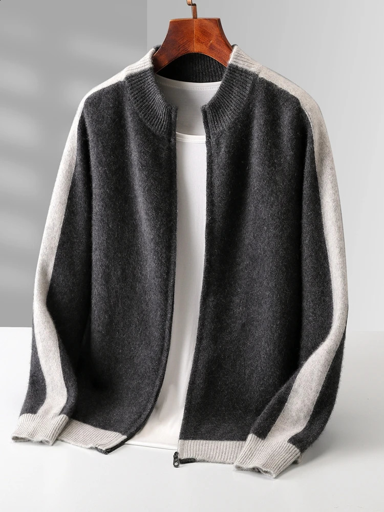 Korean Clothes Autumn Winter Sweater Mens Coat 100 Merino Wool Cardigan Knitted Jacket Thicked Zip Spliced Outerwears 251017