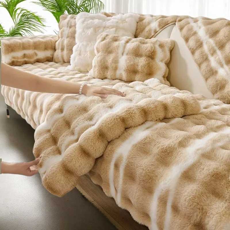 Thicken Rabbit Fur Plush Sofa Covers Protector Nonslip Super Soft Fluffy Warm Sofa Towel L Shaped for Living Room Home Decor C251028