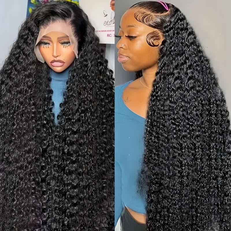 Luxurious Deep Wave Lace Front Wig - 13X6 HD Transparent, 200% Density, Pre-Plucked With Baby Natural Black Brazilian Human Hair, Full & Thick For A V