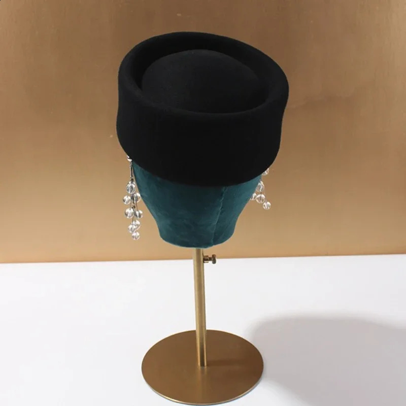 Women Wool Felt Berets Hat Vintage Hard Top Concave Top Fedoras Hats Wedding Fascinator Hats Wedding Cocktail Party Pillbox Cap 251027