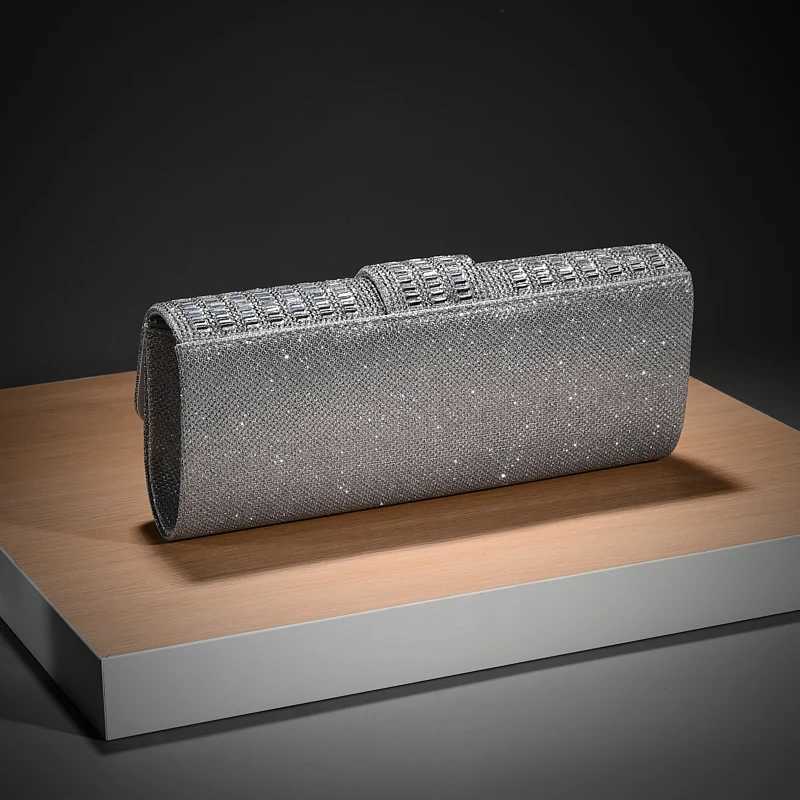 Womens Clutch Purse Silver Rhinestone Sparkling Crystal Evening Handbag Handmade Bridal Wedding Party Prom Handbags H251027