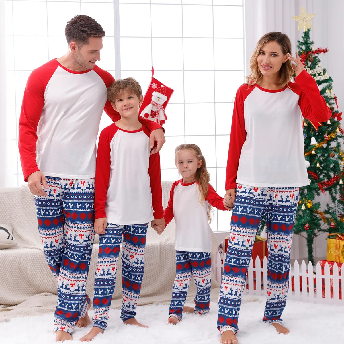 Year Clothes Christmas Family Matching Outfits Mom Dad Kids Pajamas Set DIY Blank 2 Pieces Clothing Sets Xmas Look Pjs 251027