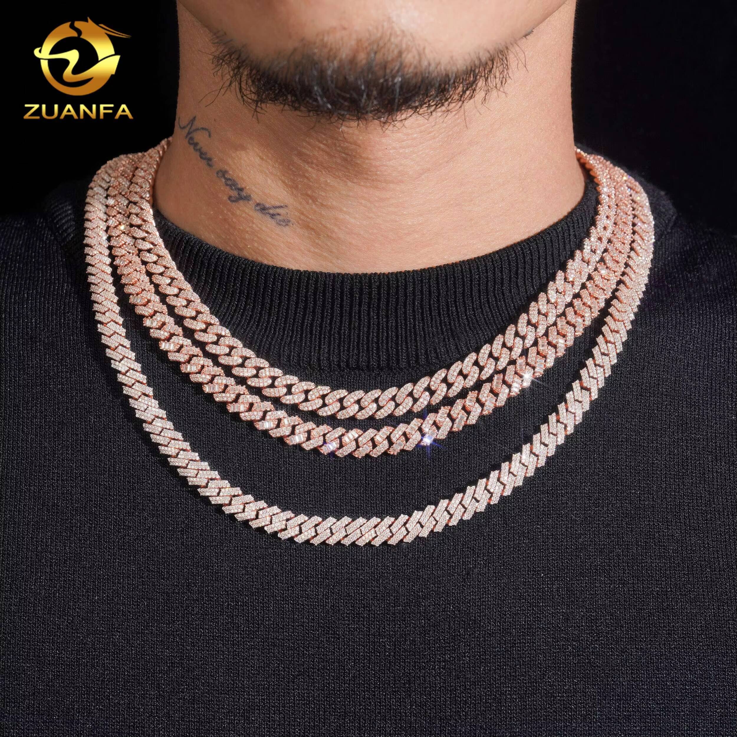 8mm Moissanite Diamond Hip Hop Jewelry Cuban Link Chain 925 Silver with Rose Gold Plated Iced Out Cuban Chain