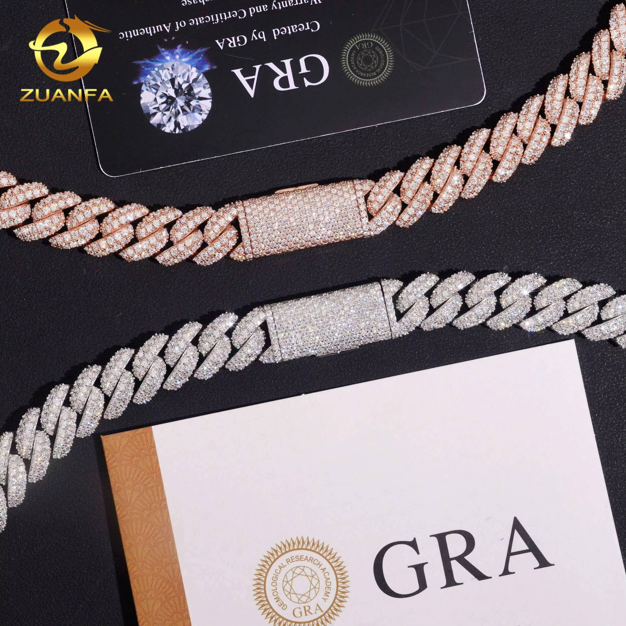 13mm Solid 925 Silver VVS Moissanite Cuban Link Chain Hip Hop Jewelry Moissanite Cuban Chain Moon Shape Link