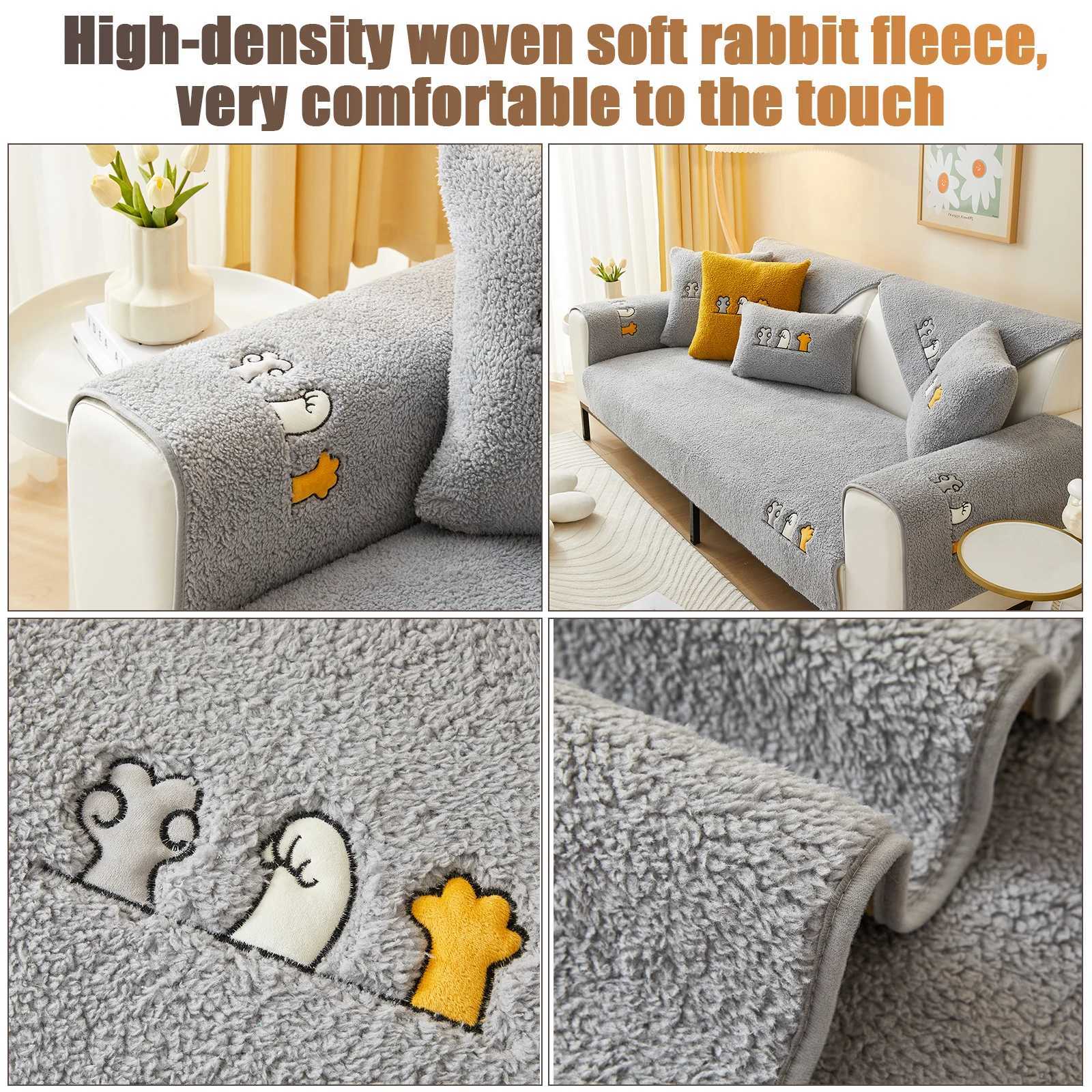 Winter Lamb Wool Sofa Towel Thicken Warm Plush Soft Smooth Sofa Mat Covers for Living Room Solid Color Antislip Couch Cover C251028