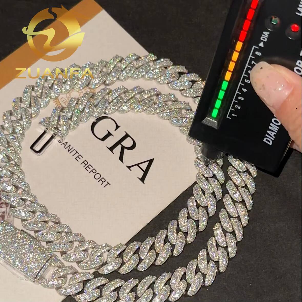 Fashion Hip Hop Jewelry 13mm Solid 925 Silver Moissanite Cuban Link Chain Iced Out Cuban Bracelet Chain Pass Diamond Tester