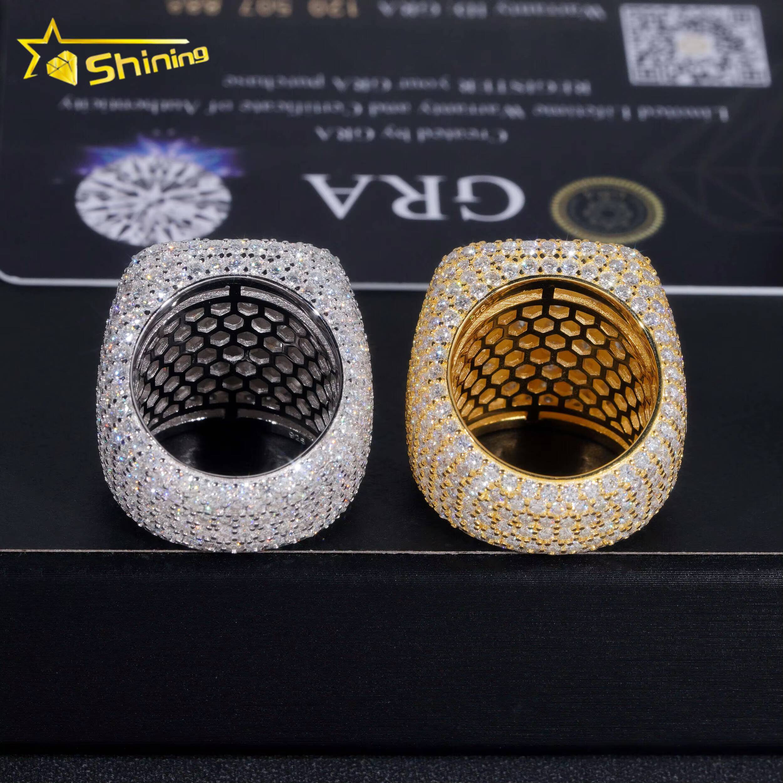 Gold Plated Moissanite Diamond 925 Sterling Silver Hip Hop Ring Iced Out Fully Moissanite Mens Rings Ready to Ship