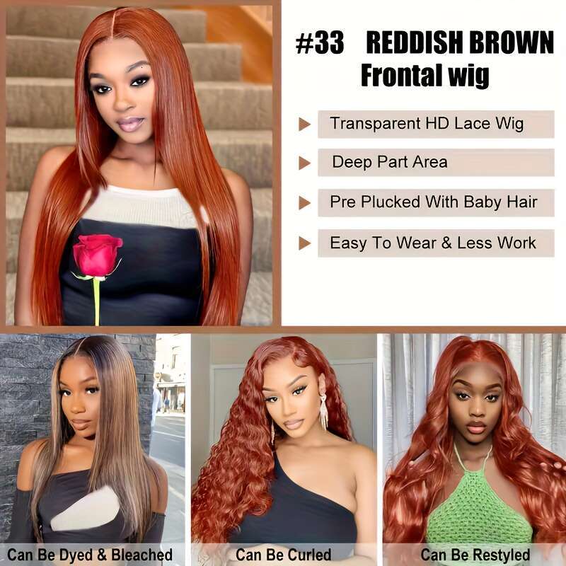 Fashions Reddish 13X4 Pre Plucked With Baby Hd Frontal For Women Red Brown Lace Front Wig Glueless Wigs Human Hair