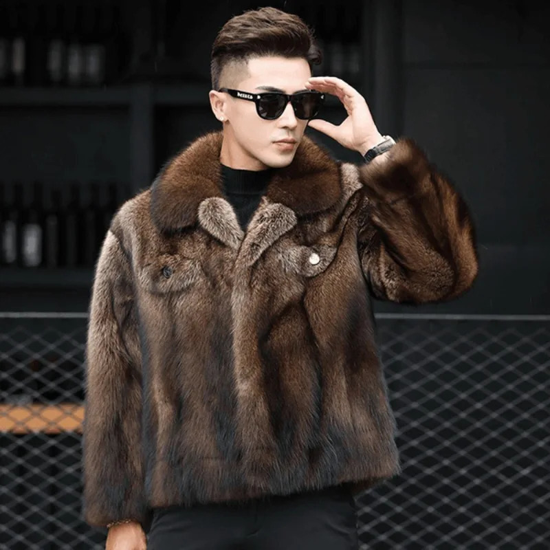 Mens Mink Fur Coat Winter Thicken Outerwear Jacket Short Fashion Comfortable Turndown Collar 251014