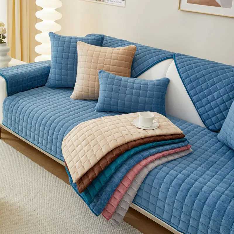 Plush Plaid Sofa Cushion NonSlip Thickened Universal Living Room Sofa Cover Thickened Warm Sofa Back Cover Armrest Towel C251028