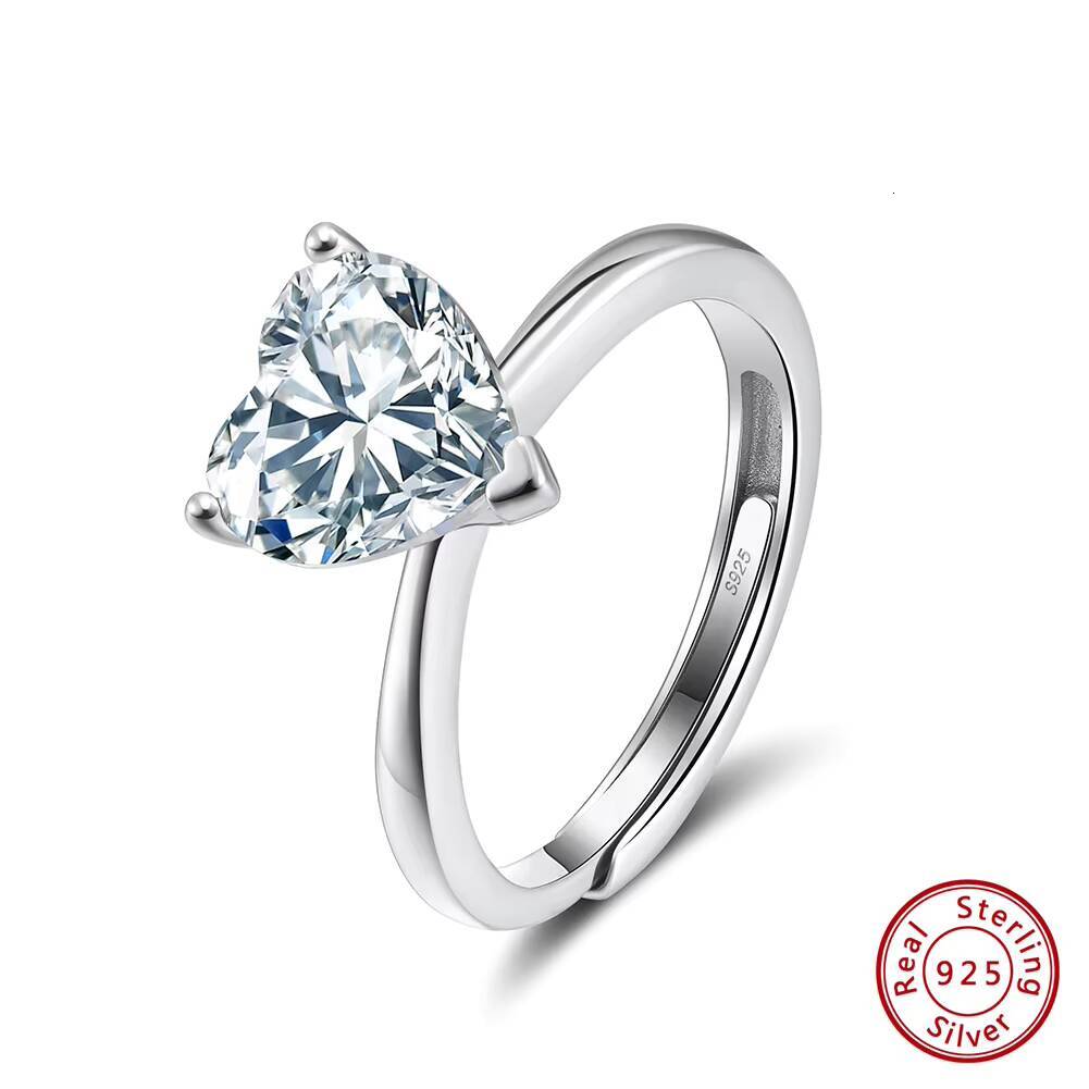 Rinntin LZR40 1ct 2ct 3ct 4ct HeartCut ThreeClaw Setting Premium 8A Cubic Zirconia 925 Sterling Silver Engagement Rings