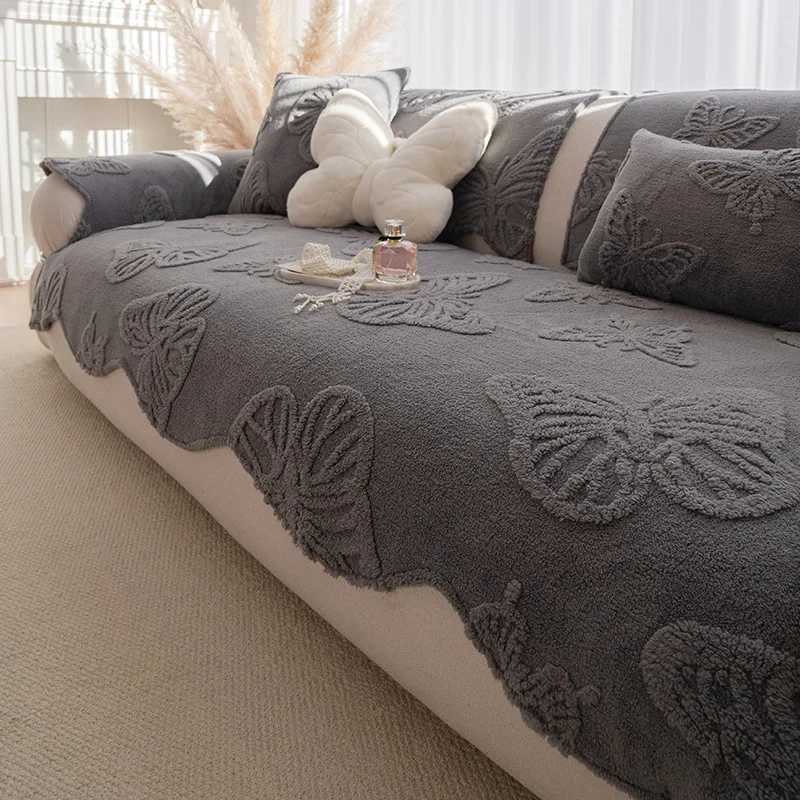 Thick Butterfly Jacquard Irregular Sofa Cover Retro Solid Color AntiSlip Couch Slipcover EasyCare Cloth Towel for Living Room C251028