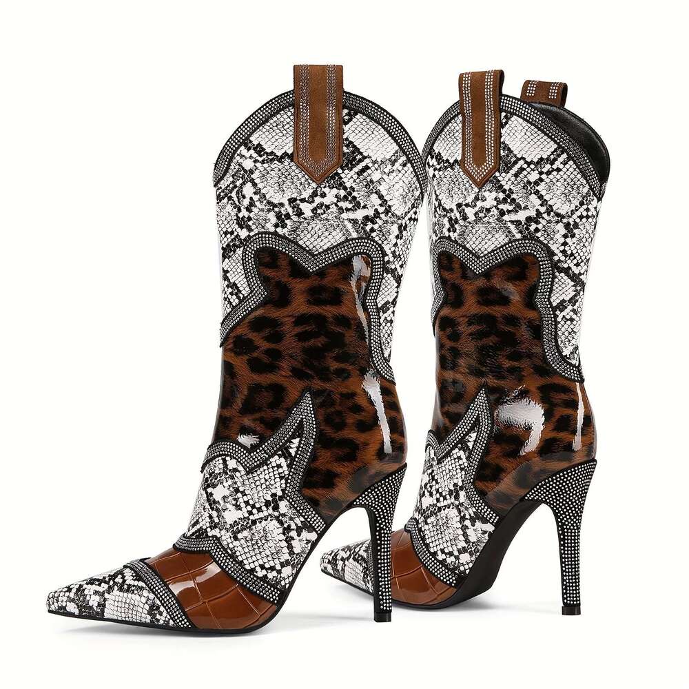 Winter Boots High Heels Color Blocked Artificial Dia Midsole Boots