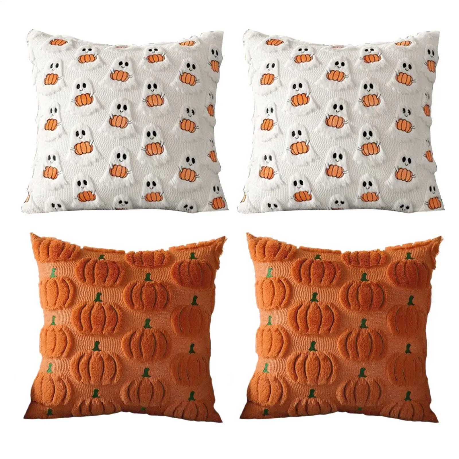 Pillow Case 2Pcs Halloween Decoration Throw Cover Pumpkin Ghost Quilting Plush Autumn Thanksgiving Harvest Home Living Room Decor C251028