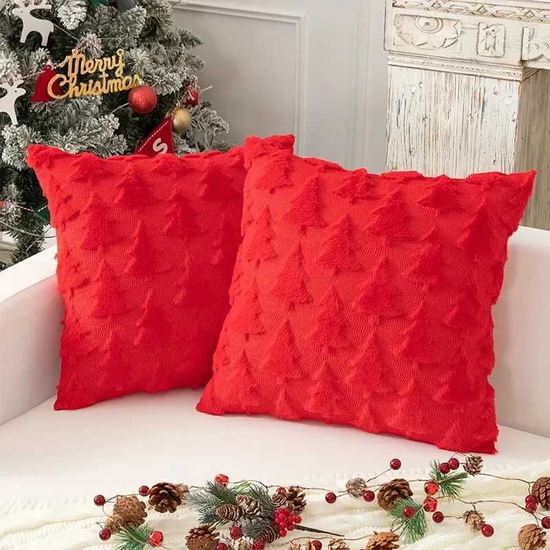 Pillow Case Christmas Cover 3D Plush Embroidery DoubleSided Tree Heart Design for Xmas Valentine Decor Holiday Cushion Case 45x45cm C251028