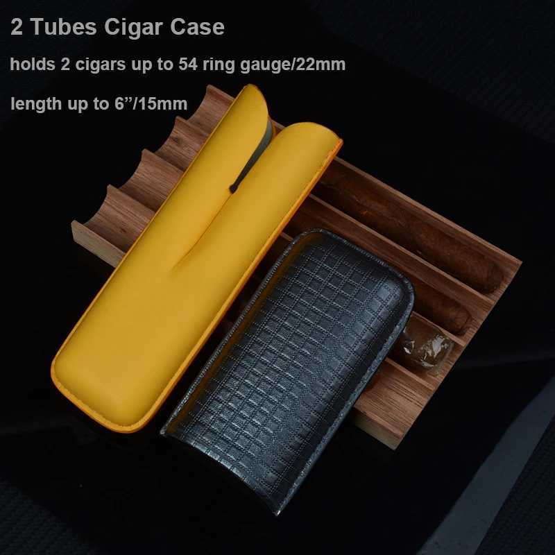 54 Ring Cigar Case 2 Tubes Cigar Holder 6 Long Mini Cigar Box 22mm Leather Cigar Humidor C Classic Color Cigar Accessory S251028